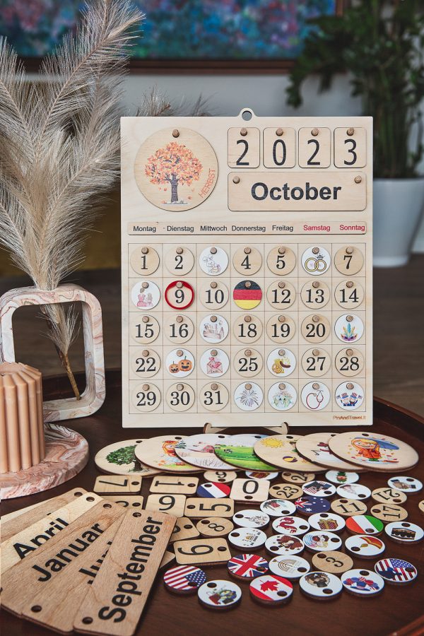 Medinis Montessori Kalendorius Vaikams su Metų Laikų Kortelėmis